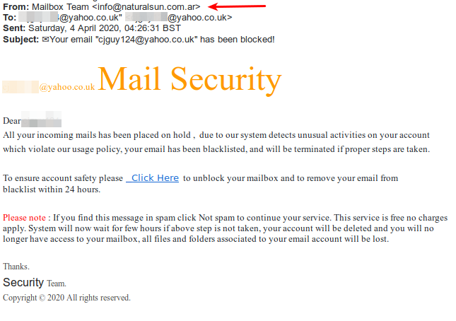 Phishing email 06042020